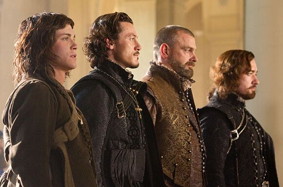 Die drei Musketiere in dem Film von Paul W.S. Anderson (Logan Lerman, Luke Evans, Ray Stevenson, Matthew MacFayden)