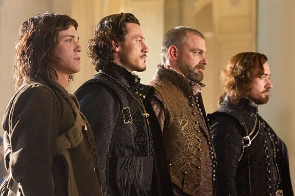 Die drei Musketiere in dem Film von Paul W.S. Anderson (Logan Lerman, Luke Evans, Ray Stevenson, Matthew MacFayden)